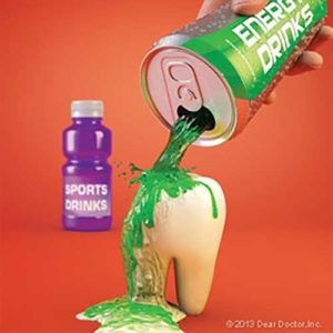 Energy drink poured on teeth